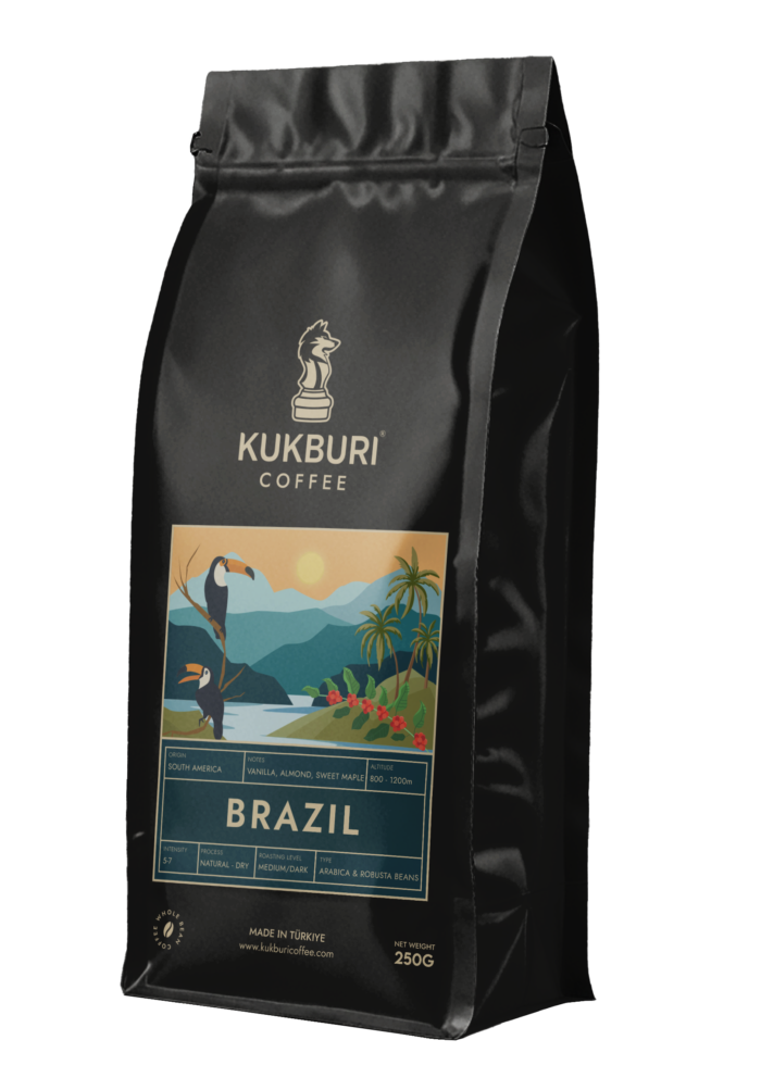 Kukburi Brazil Coffee Pouch حبوب اسبريسو سانتوس محمصة 250 جرام - Image 1